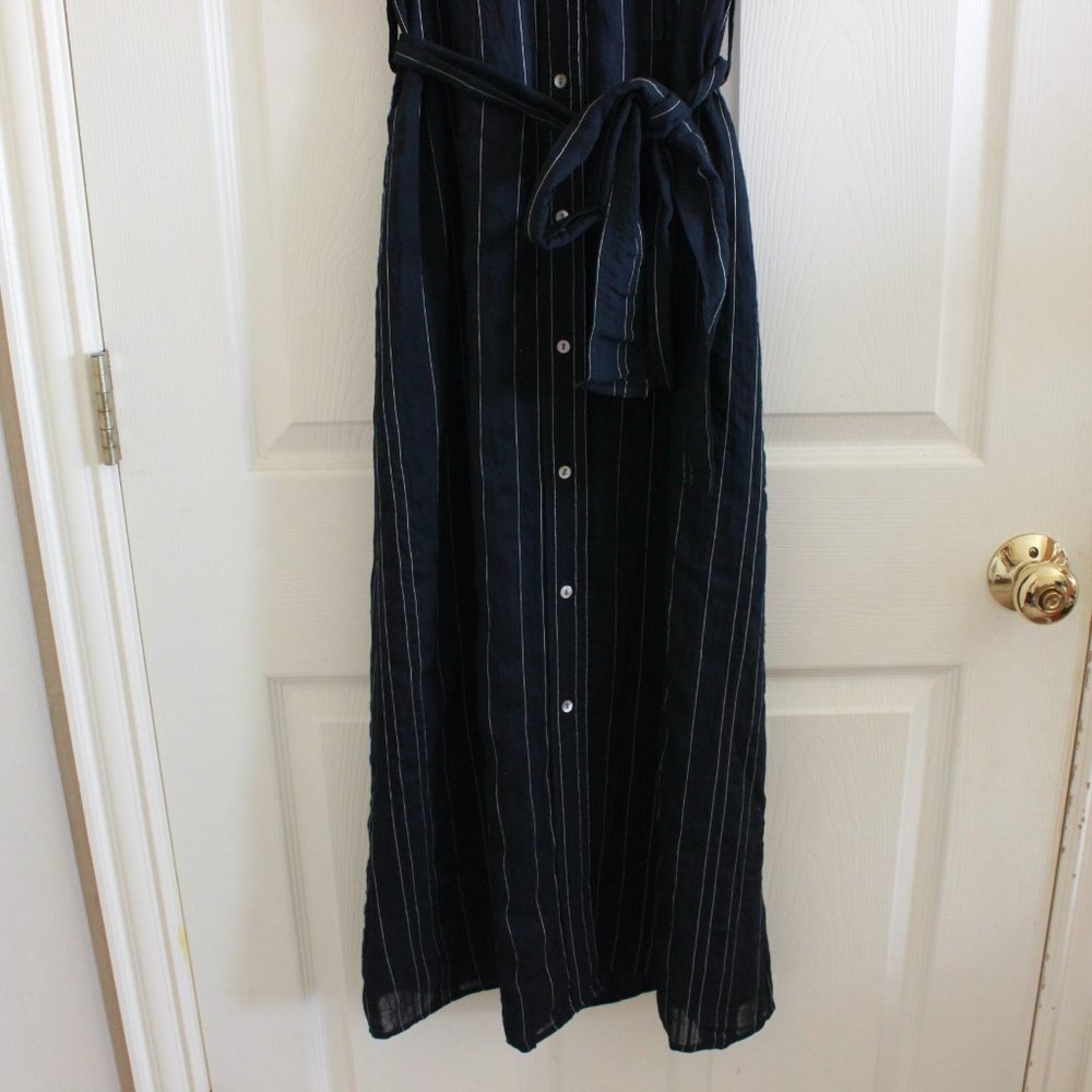 Vince Navy and White Drapey Stripe Midi Shirtdress - Picture 3 of 7